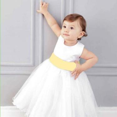 Imagem de Vestido Infantil Longo Branco Faixa AMARELO CLARO REF4072 - Só Mariazi
