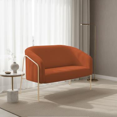 Imagem de Sofá 2 Lugares Namoradeira Stella Base Industrial Alta Champanhe Bouclê Terracota D03 - D'Rossi