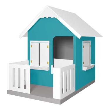 Imagem de Casinha De Brinquedo Com Cercado E Cobertura Mdf Azul Turquesa/branco - Criança Feliz