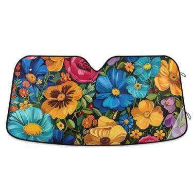 Imagem de Para-brisa de carro floral colorido protetor solar dobrável bloqueia raios UV proteção solar contra o calor