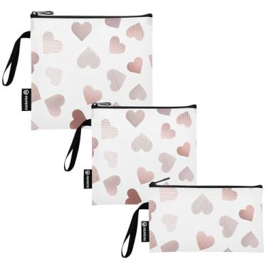 Imagem de TSENQUE Vários corações rosa ouro branco reutilizável saco de lanche e sacos de sanduíche sacos de armazenamento de alimentos laváveis com zíper para escola piquenique trabalho viagem (pacote com 3: P