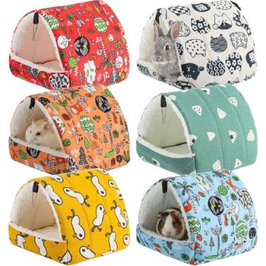 Imagem de AceOrbit 6 peças de esconderijos de porquinho-da-índia, túnel de ninho de porquinho-da-índia, lavável, acessórios de gaiola para animais pequenos, cama de rato para chinchila, coelho, hamsters