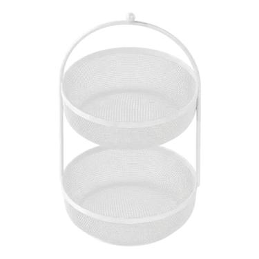 Imagem de ＫＬＫＣＭＳ Fruteira de dois andares com suporte para frutas, grande capacidade, em arame metálico, ideal para legumes, cebolas e bananas, Branco