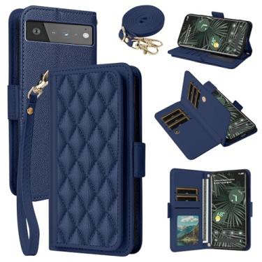 Imagem de Dibosom Capa carteira para Google Pixel 6 Pro Argyle com alça de pulso/ombro compartimentos para cartões, bolsa flip, capa de celular acolchoada minimalista para Pixel6Pro Pixel6 XL 6XL Pixle 6Pro 5G