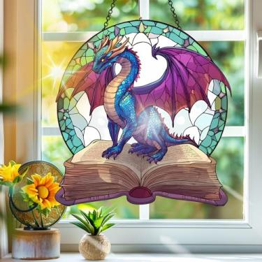 Imagem de Apanhador de sol de acrílico colorido, apanhadores de sol, dragão livro, decoração de janela, arte de parede de criador de arco-íris, para quarto, varanda, interior, exterior, jardim, enfeites de