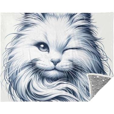 Imagem de Cobertor de sofá personalizado com estampa de gato branco fofo cobertor de sofá para mulheres e homens cobertores macios cinza 177,8 cm x 139,7 cm