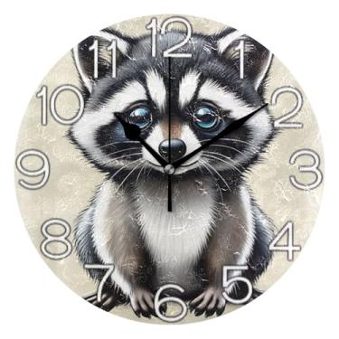 Imagem de Relógio de parede analógico decorativo relógio de cozinha rústico operado por bateria silencioso, decoração de parede retrô moderna art déco, lindo marrom guaxinim bege, 25 cm, ponteiros pretos