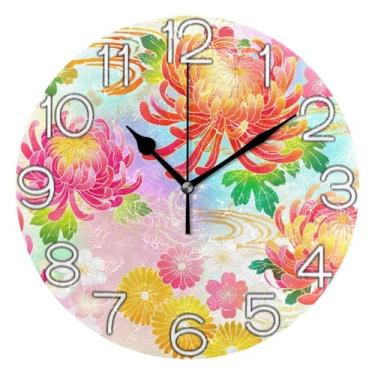 Imagem de GAIGEO Relógio de parede decorativo floral colorido tradicional analógico relógio de cozinha rústico operado por bateria silencioso, decoração de sala de estar, arte moderna, 25 cm, ponteiros pretos