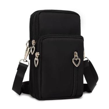 Imagem de 1 mini bolsa transversal vertical pequena para mulheres, bolsa de telefone de nylon com bolso para moedas, estilo coreano, Preto, Preto