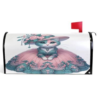 Imagem de Capas de caixa de correio magnéticas decorativas primavera caixa de correio envoltórios vinil caixa de correio moderna decoração de jardim gatinho engraçado moda gato tamanho padrão 52,6 x 45,8 cm
