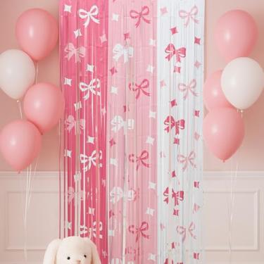 Imagem de 1 pacote de cortinas de franja de folha de laço rosa, pano de fundo de foto de flâmula de tinsel com design de bloqueio de cor, decoração de fundo de festa para chá de panela, lembrancinhas de