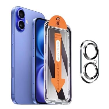 Imagem de Pacote com 1 protetor de tela de privacidade para iPhone 16 Plus de 6,7 polegadas com 1 pacote de protetor de lente de câmera, filme de vidro temperado antiespionagem, dureza 9H, compatível com capa