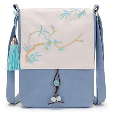 Imagem de Crest Design Bolsa tiracolo de lona caprichosa para meninas e adolescentes, Ameixa azul