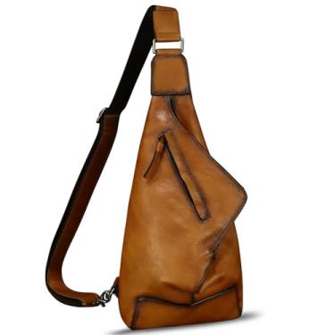 Imagem de Bolsa tiracolo de couro genuíno para homens e mulheres vintage desinger peito acima do ombro bolsa tiracolo bolsa tiracolo bolsa mochila (marrom)