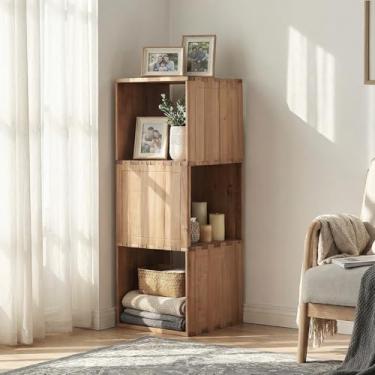 Imagem de unununu Estante de canto, estante, prateleiras de exibição independentes, organizador de armazenamento multifuncional para escritório em casa, prateleiras abertas (marrom rústico, 99,7 cm, 3)