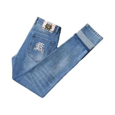 Imagem de Calças Jeans Slim Fit Elásticas Para Homens, Casuais, Impressas, Confo