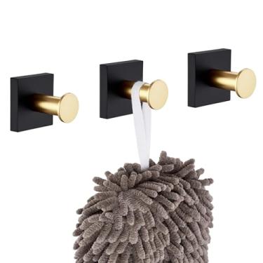 Imagem de KOKOSIRI Ganchos de roupão ganchos de toalha de banho para parede armário cozinha pendurar toalhas de banheiro preto com ouro aço inoxidável pacote com 3, B1016GDK-P3