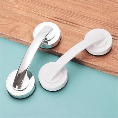 Imagem de HTNAFONI Puxadores de porta de vidro sem perfuração, puxadores de porta de armário de armário, tampa de vaso sanitário, ventosa, 1 peça (prata-M)