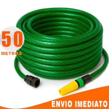 Imagem de Mangueira de Jardim Trançada Reforçada com Esguicho | PVC Alta Pressão | Completa(50 Metros)