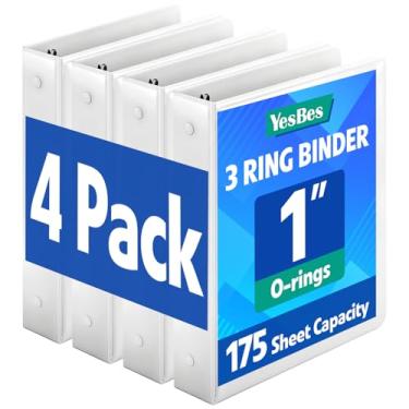 Imagem de Pacote com 4 fichários de 3 anéis, fichários de 2,5 cm, 3 anéis com 2 bolsos, anéis redondos comporta 175 folhas, serve para 28 x 21,6 cm, tamanho carta dos EUA, escola, material de escritório, branco