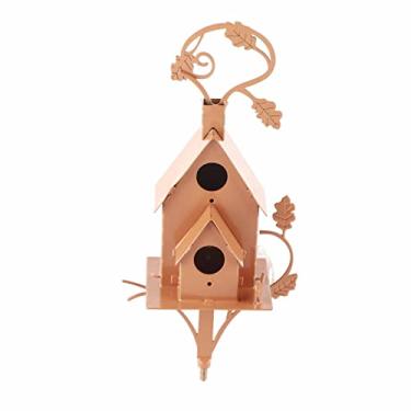 Imagem de Phefop Casa de Pássaros de Metal Com Poste, Estaca de Casa de Pássaros Em Estilo chalé Angustiado, Decoração de Jardim Ao Ar Livre, Pátio, Quintal, Arte Fácil de Montar, Sem (C)