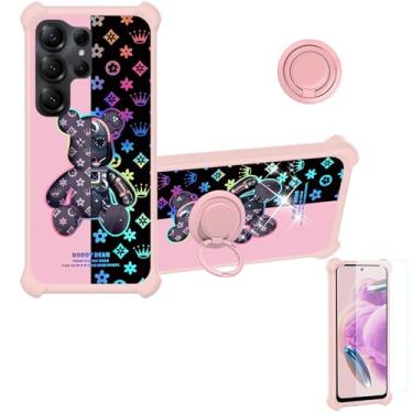 Imagem de jioeuinly Capa para Doogee Note 56X compatível com Doogee Note 56X Pro [com protetor de tela de vidro temperado][PC rígido + silicone macio][suporte para anel] [luz refletora colorida] IMDF-JXX