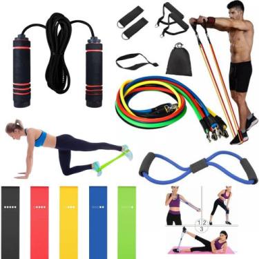 Imagem de Kit Exercício Malhação Academia Elásticos+ Mini Band+ Corda - Zaya