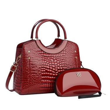 Imagem de CORIOS Bolsa feminina de couro sintético com crocodilo em relevo, bolsa tiracolo impermeável, bolsa mensageiro de grande capacidade, bolsa vintage, bolsa elegante com alça superior com bolsa de moedas