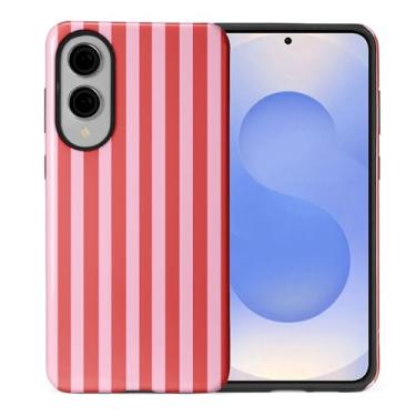 Imagem de WANKBLC Capa brilhante compatível com Samsung Galaxy S25 Edge para meninas e meninos, design de corpo inteiro, silicone macio, proteção contra arranhões, padrão maluco, listras vermelhas e rosa, linha