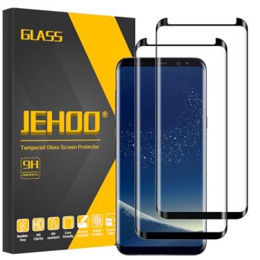 Imagem de JEHOO [Pacote com 2] Protetor de tela para Samsung Galaxy S8, suporta impressão digital, filme de vidro temperado 9H, fácil instalação, sem bolhas