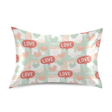 Imagem de Wassud Fronha de cetim xadrez Love Hearts para cabelo e pele fronhas de seda lisa Queen Size Capas de travesseiro respiráveis com fecho de envelope