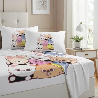 Imagem de Allenjoy Jogo de lençol Queen Size grupo, juvenil, ondas sonoras, com bolsos profundos de até 40,6 cm, decoração de quarto com 2 fronhas SC00049-009