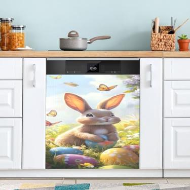 Imagem de SEHANY Capa magnética de conto de fadas fofo coelhinho da Páscoa, adesivos magnéticos decorativos antiarranhões para painel de geladeira e lava-louças, decoração de flores de fazenda de cozinha