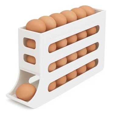 Imagem de Porta Ovos 4 Andares Rolante em Plástico branco para Geladeira Organizador 20 a 30 Ovos