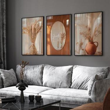 Imagem de Quadros Decorativos Boho Gratidão Espelho Trigo Jarro - HKACESSORIOS, 