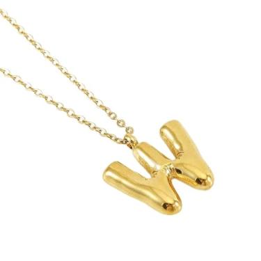 Imagem de Colar de Letra Bolha Personalizado para Mulheres, Colar Inicial Banhado a Ouro 18K com Corrente Cruzada em Aço Inoxidável, 45 cm, 26 Letras, Jóia de Moda e Presente Estiloso (dourado,W)