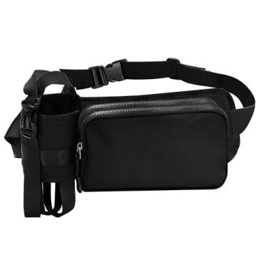 Imagem de Pochete com suporte para garrafa de água, cinto de corrida preto para fitness e caminhadas, bolsa de cintura com vários bolsos para atividades ao ar livre (preto)
