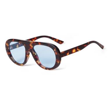 Imagem de Óculos de Sol Oversized Femininos com Lentes Azuis e Armação Tartaruga, Óculos de Sol Masculinos com Proteção UV(7)