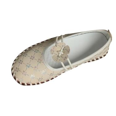 Imagem de Mocassins femininos fashion casual primavera verão parte inferior rasa boca rasa sola macia costurada, Branco, 39