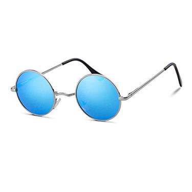 Imagem de Óculos de sol SORVNIO redondo retrô masculino feminino vintage pequeno círculo vermelho preto estilo hippie, Armação prata/lente polarizada espelhada azul, Small