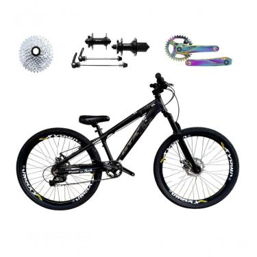 Imagem de Bicicleta 26 Gta Rebel Freeride Cor Preto Single 8v Cubo Barulhento Pedivela Camaleão Freio Disco Aros Vmaxx Pneu Flame