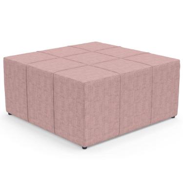 Imagem de Puff Decorativo Para Sala de Estar Quadrado Milano 90x90cm W01 Linho Rosa - Lyam Decor