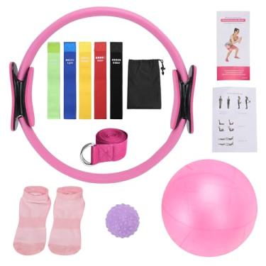 Imagem de SPYMINNPOO Conjunto de Pilates, Kit Essencial de Faixas de Resistência de 5 Níveis Kit de Pilates para Mulheres Em Casa, Academia, Estúdio, Viagem (Rosa)