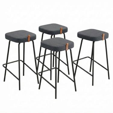 Imagem de Kit 04 Banquetas Altas Cozinha e Área Gourmet Vik Estofada Linho Grafite - Desk Design