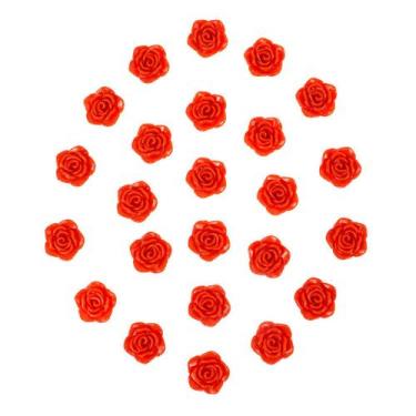 Imagem de Kit C/24 Miçangas em Plástico Flor Rosa Vermelha 2 cm - Lua Mística Or
