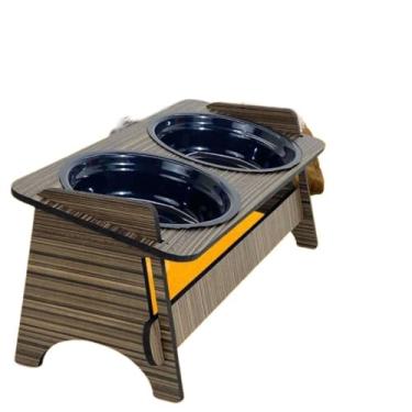 Imagem de Comedouro e Bebedouro Pet Elevado Suspenso com Tampas | MDF 6mm para Cães Pequenos e Gatos(Unitário Cerejeira)