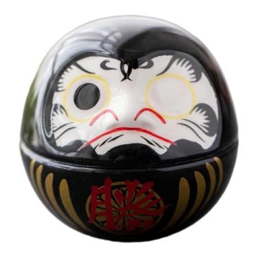 Imagem de Ｂｅｓｇａ Pequena boneca Daruma de cerâmica japonesa, miniatura de estatueta Dharma, escultura de arte decorativa para inauguração de casa, Preto