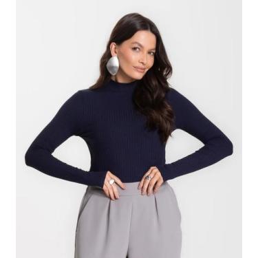 Imagem de Blusa Manga Longa Feminina Canelada Select Azul, GG, Azul