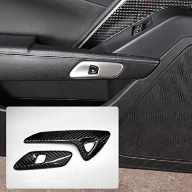 Imagem de taruisixt Para Chevrolet Corvette C7 2014-2019 Fibra de Carbono Real Carro Maçaneta da Porta Interna Adesivo de Tampa do Painel Decorativo Acessórios Internos de Carro 2 Peças (Fibra de Carbono Preta)