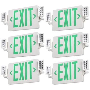 Imagem de TORCHSTAR Placa de saída de LED com luzes de emergência, duas cabeças ajustáveis, luz de saída de letra verde com bateria reserva, UL&FCC, dupla face, AC 120-277V, suporte de parede e teto, branco